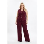 hazelin Kadın Bordo Büyük Beden V Yaka Yelek Pantolon İkili Takım HZL26S-PR12131
