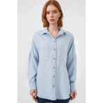 Hazelin Kadın Buz Mavi Oversize Çift Cepli Keten Gömlek HZL22S-BD1201261 - 36