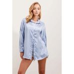 Hazelin Kadın Buz Mavi Oversize Dökümlü Saten Yüzeyli Gömlek HZL23S-BD139851 - 38