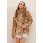Hazelin Kadın Camel Şık Peluş Suni Kürk Ceket HZL23W-DSB110061 - 40