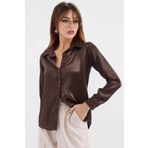 hazelin Kadın Kahverengi Saten Yüzeyli Tesettür Gömlek HZL25W-BD139641