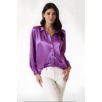 Hazelin Kadın Lila Hafif Dökümlü Saten Yüzeyli Gömlek HZL22W-BD139641 - 48