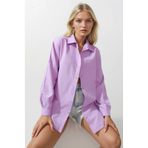 hazelin Kadın Lila Oversize Uzun Basic Gömlek Hzl22w-bd139001