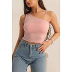 Hazelin Kadın Pembe Askılı Tek Omuz Likralı Crop Bluz HZL23S-SND120171 - 36
