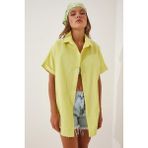 Hazelin Kadın Sarı Oversize Uzun Kısa Kollu Basic Poplin Gömlek HZL22S-BD1201201 - 38