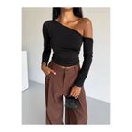 hazelin Kadın Siyah Asimetrik Yaka Drapeli Sandy Bluz HZL25S-FRY123361