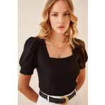 hazelin Kadın Siyah Kare Yaka Örme Bluz Hzl22w-bd104091