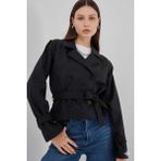 Hazelin Kadın Siyah Kruvaze Yaka Kuşaklı Astarlı Kısa Trençkot HZL25W-BD159701 - 42