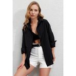 Hazelin Kadın Siyah Oversize Uzun Basic Gömlek Truvakar Kol Günlük Düz Renk HZL22W-BD139001 - 48