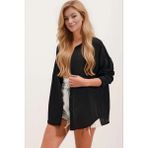 Hazelin Kadın Siyah Tek Cepli Oversize Keten Ayrobin Gömlek HZL24S-BD1201531 - 38