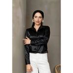 hazelin Kadın Siyah Tesettür Küçük ve Büyük Bedenler Hafif Dökümlü Saten Yüzeyli Gömlek HZL25W-BD139641