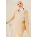 hazelin Kadın Tesettür Bej Geniş Kalıp Uzun Basic Gömlek HZL24W-BD139001