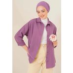 hazelin Kadın Tesettür Koyu Lila Geniş Kalıp Uzun Basic Gömlek HZL24W-BD139001