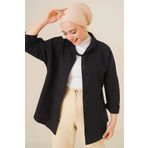 hazelin Kadın Tesettür Siyah Geniş Kalıp Uzun Basic Gömlek HZL24W-BD139001
