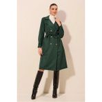 Hazelin Kadın Zümrüt Kruvaze Yaka Kemerli Astarsız Mevsimlik Rahat Trençkot HZL22S-BD158531 - Zümrüt Yeşili - 42