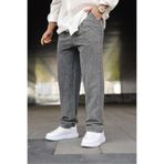 Hazhers Erkek Gri Yıkamalı Keten Relaxed Fit Beli Lastikli Bağcıklı Yazlık Pantolon