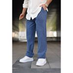 Hazhers Erkek Mavi Yıkamalı Relaxed Fit Beli Lastikli Bağcıklı Yazlık Pantolon