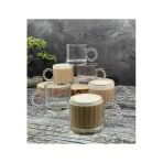 Hazztasarım 6 Lı Cam Boncuk Kulplu Bardak Kupa Çay Kahve Meşrubat Bardağı 250Ml.