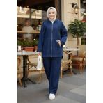 Hb Harma Time Butik Kadın Kapüşonlu Cepli Koyu Kot Mavi Tunik Pantolon Takım