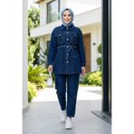 Hb Harma Time Butik Kadın Taş İşlemeli Kot Mavi Tunik Pantolon İkili Takım