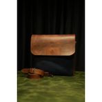 H&B Leather Craft Hakiki Deri ve Kot Kumaş Detaylı Kadın Omuz Çantası - Lacivert