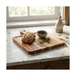 HBMB Store Doğal Akasya Ahşap Kare Sunum Tahtası ve Servis Tepsisi – 28.5X21 cm Özel Motif Desenli ve Kulplu Peynir Tabağı, Kenarlı Kahve Sunumluk