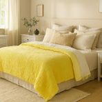 Hb&victory Müslin Yatak Örtüsü %100 Pamuk 4 Katlı Limon Sarısı Çift Kişilik 240X230 Cm. - 240 x 230 cm