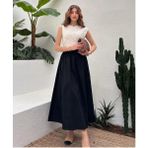 HC Boutique Fileto Cepli Poplin Kumaş Uzun Etek Astarsız - 000-Siyah - Standart