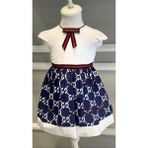 HC Kids Wear Kız Çocuk Beyaz Elbise Doğum Günü Özel Gün Elbise - 6 Yaş - Beyaz - Lacivert
