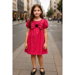 HC Kids Wear Kız Çocuk Fiyonklu Elbise - 5 - 6 Yaş - Fuşya