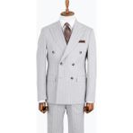 HC MEN CLASSIC Erkek Açık Gri Sivri Yaka Modern Fit Kruvaze Takım Elbise - 6 Drop - 58