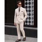 HC MEN CLASSIC Erkek Bej Kruvaze Takım Elbise Comfort Fit Sivri Yaka Minimal Dokulu - 6 Drop - 58