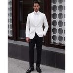 HC MEN CLASSIC Erkek Beyaz Şal Yaka Slim Fit Smokin Damatlık - 6 Drop - 50