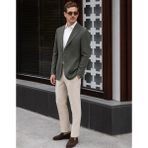 HC MEN CLASSIC Erkek Keten Casual Ceket Modern Fit Yeşil Sivri Yaka - 48