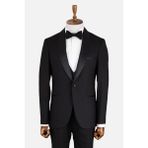 HC MEN CLASSIC Erkek Siyah Şal Yaka Saten Slim Fit Smokin Damatlık - 6 Drop - 48