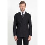 HC MEN CLASSIC Erkek Siyah Sivri Yaka Modern Fit Kruvaze Takım Elbise - 6 Drop - 56