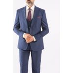 HC MEN CLASSIC Erkek Yelekli Takım Elbise Modern Fit Indigo Düz - İndigo - 6 Drop - 56