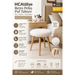 HCAtölye Ahşap Atölyesi Gürgen Ahşap Retro Ayak Dekoratif Beyaz Pelüş Puf Tabure Bench Koltuk Sandalye