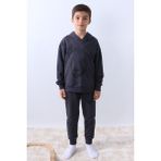 HÇM Erkek Çocuk Kapşonlu Eşofman Takımı Kurt Baskılı F10 - Füme - 14 - 15 Yaş