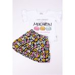 HÇM Kız Çocuk Tshirt Etek Takım Makaron Baskılı B23 - 4 - 5 Yaş - Beyaz