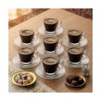 Hd Group 6’lı Cam Kahve Fincanı Seti Çizgili Desenli Şeffaf Fincan ve Tabak Takımı 8 cm Espresso Türk Kahvesi Sunum Seti - 001-Renkli