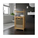 Hd Group Doğal Bambu 2 Katlı Banyo Rafı ve Çamaşır Sepeti (40X30X95 Cm) - Açık Raflı Ahşap Düzenleyici Kirli Sepeti Dolabı - Option-1 - 0 Siyah