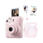 Hd Group Mini 12 Pembe Fotoğraf Makinesi-10'lu Film-Kıskaçlı Resim Standı ve Silikon Kılıf Seti - Açık Bej