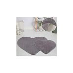 Hd Group My Evilla Modern Dekoratif Halı Jel Kaymaz Taban Peluş Kalp Model Gri Paspas Takımı 70X100-70X60