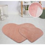 Hd Group My Evilla Modern Dekoratif Halı Jel Kaymaz Taban Peluş Kalp Model Pembe Paspas Takımı 70X100-70X60