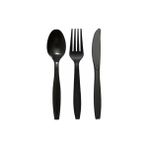 Hd Group Plastik Lüks Çatal-Kaşık- Bıçak 3 Lü Siyah Siyah Set 100 Lü - Option-1