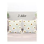 HD HOME COLLECTİON (2 Adet) Papatya Desen Keten Kumaş Punch Kırlent Kılıf (Panç) 43*43 cm