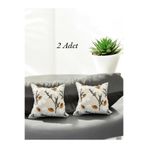 HD HOME COLLECTİON (2 Adet) Papatya Desen Keten Kumaş Punch Kırlent Kılıf (Panç)