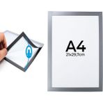 Hdg Yapışkanlı Alüminyum Renk Çift Mıknatıslı Şömiz Magnet Çerçeve Duyuru Pano 21X30 cm (A4) - Alüminyum Gri - 2 Adet