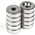 Hdg Yuvarlak Havşa Delikli Neodyum Mıknatıs Magnet - D15X5 mm D10/D5,5 Vida Atılabilir - 20 Adet - Gümüş
